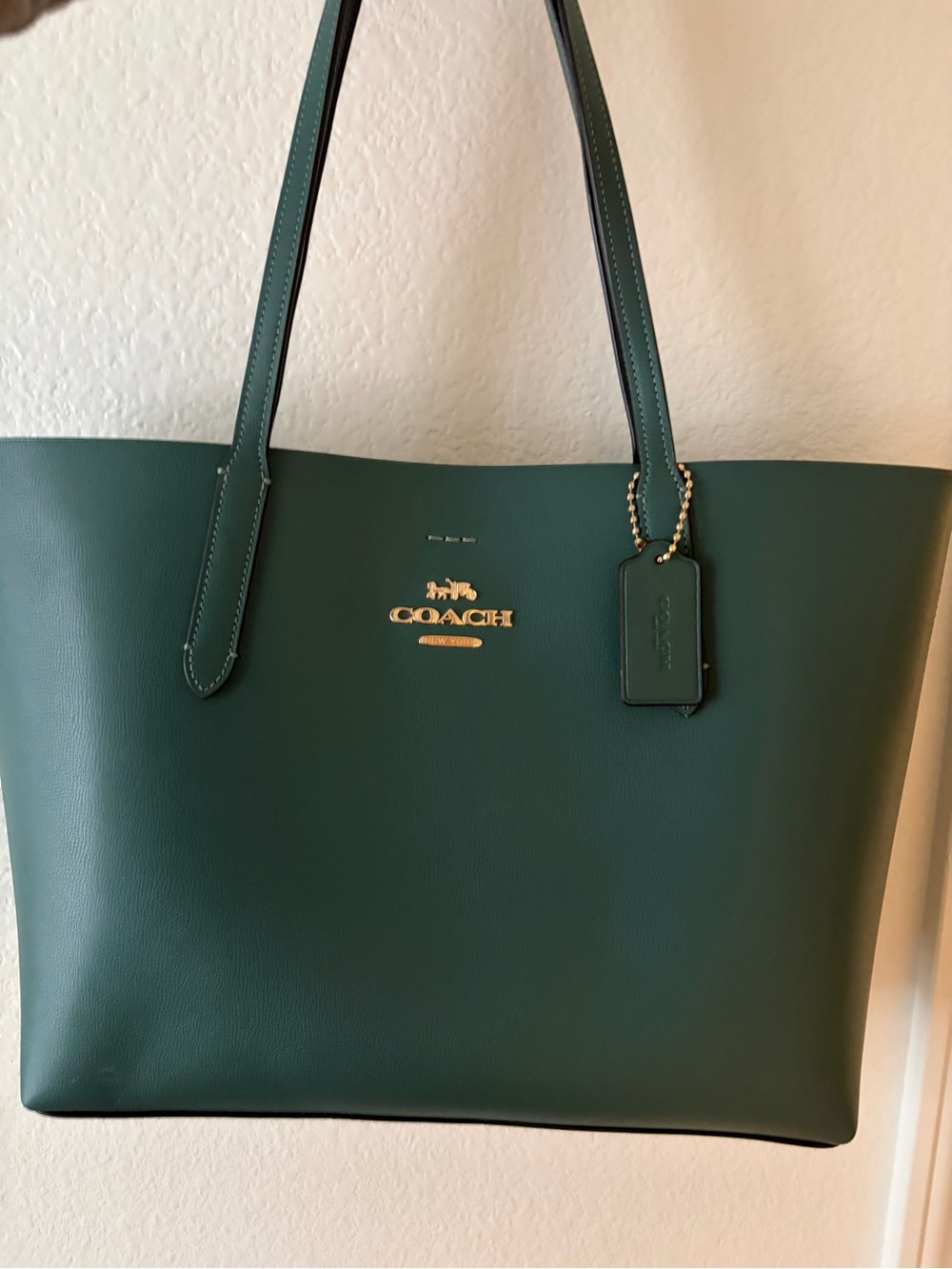 Coach Emerald Green Leather Tote Bag with Gold Hardware